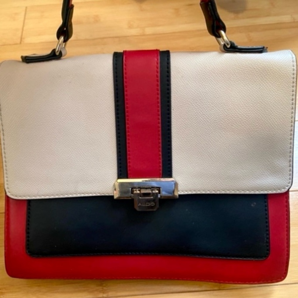 ALDO Colorblock Top Handle Bag Red Black Cream Gold Turn-Lock Bag - Picture 2 of 6